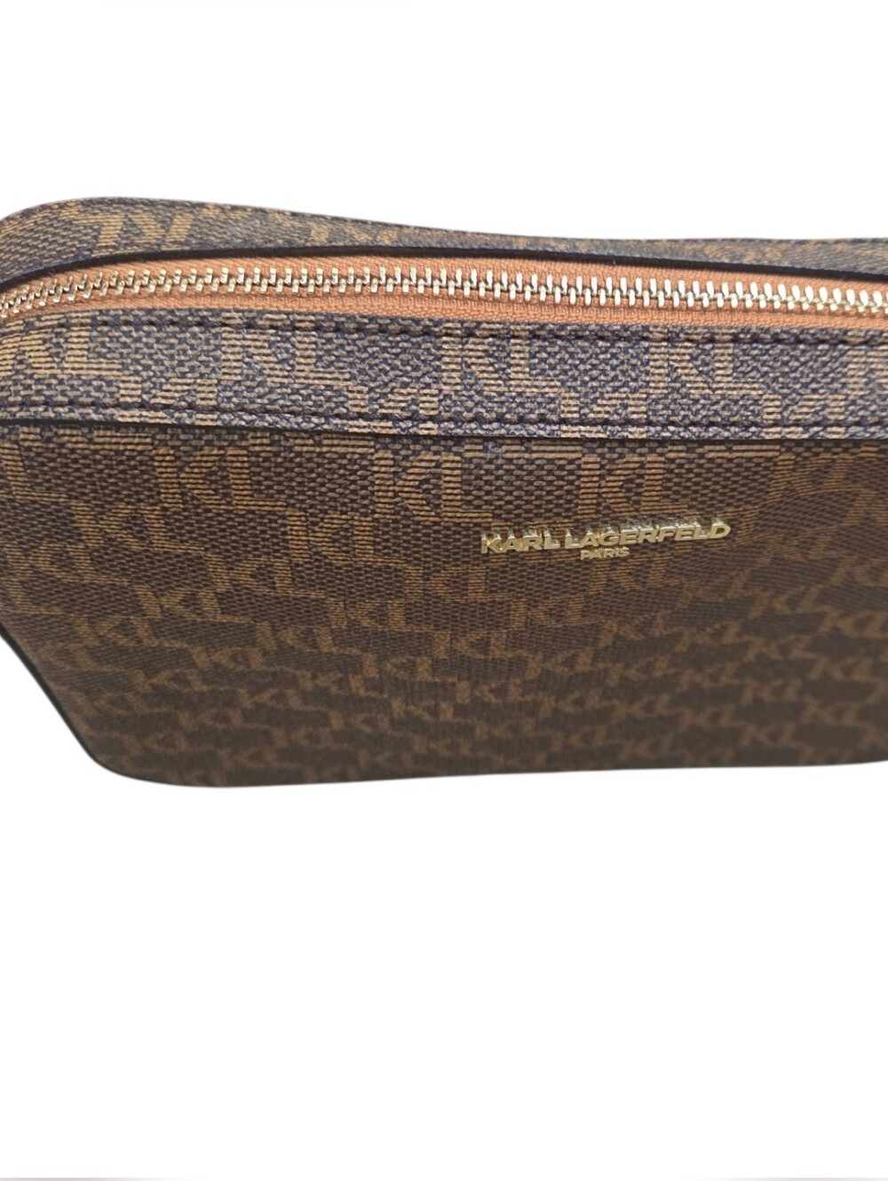 Karl Lagerfeld Maybelle Crossbody Camera Bag Brown Monogram Logo Strap Adjusts - Picture 3 of 10